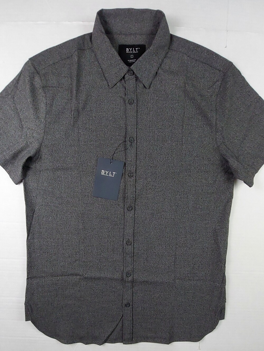 BYLT Vista Short Sleeve Button Down Shirt Mens Size Large Heather Charcoal NWT